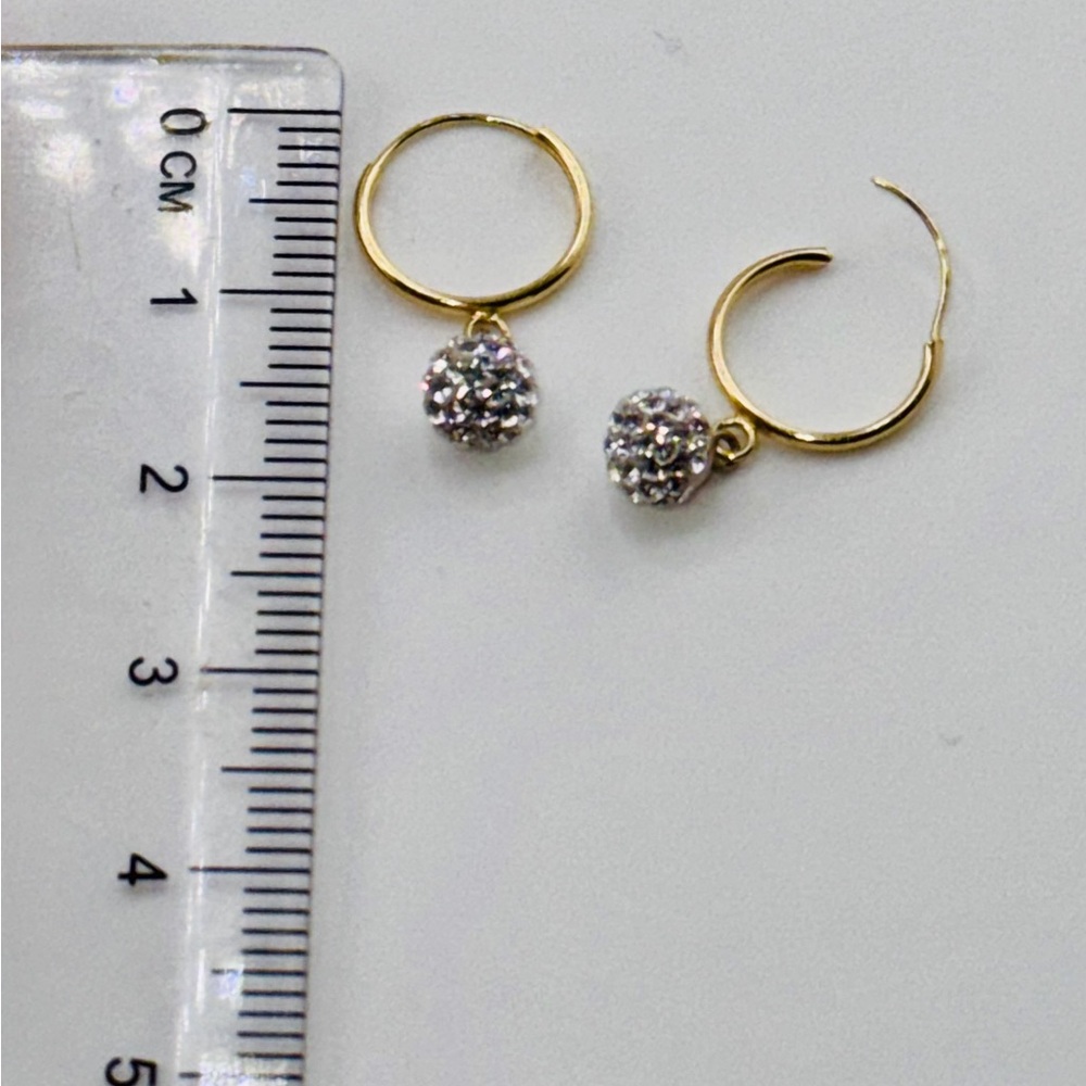 10K Solid Real Yellow Gold Dangling Hoop Earrings | Genuine Swarovski Crystal - Picture 5 of 6